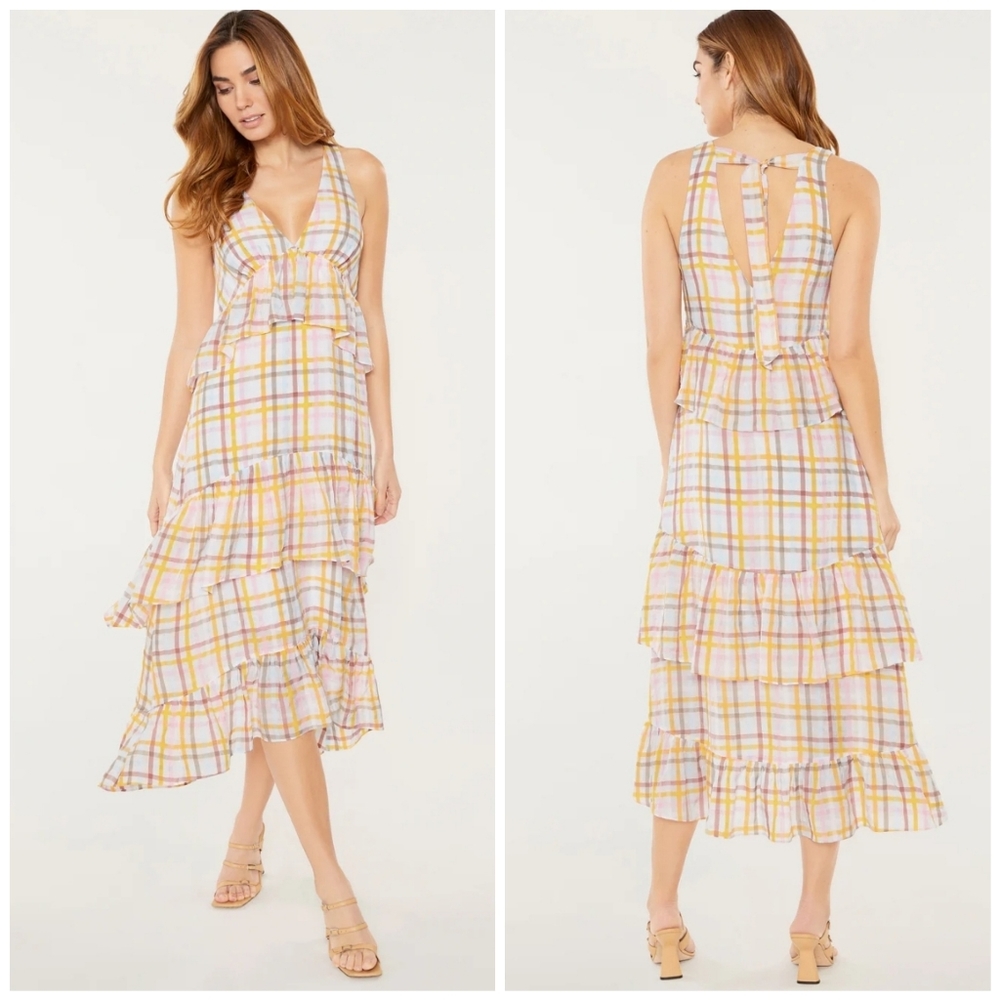 🎀Clearance🎀 NWT CINQ A Sept midi dress tiered ruffled W/ back tie Luxury - Picture 6 of 12